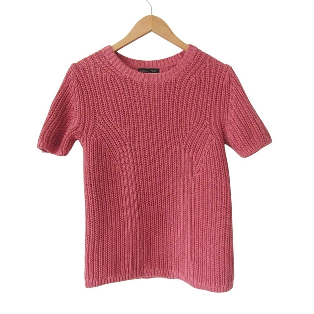 Banana Republic Garment Dyed Short Sleeve Sweater Small Pink Chunky Knit Crew